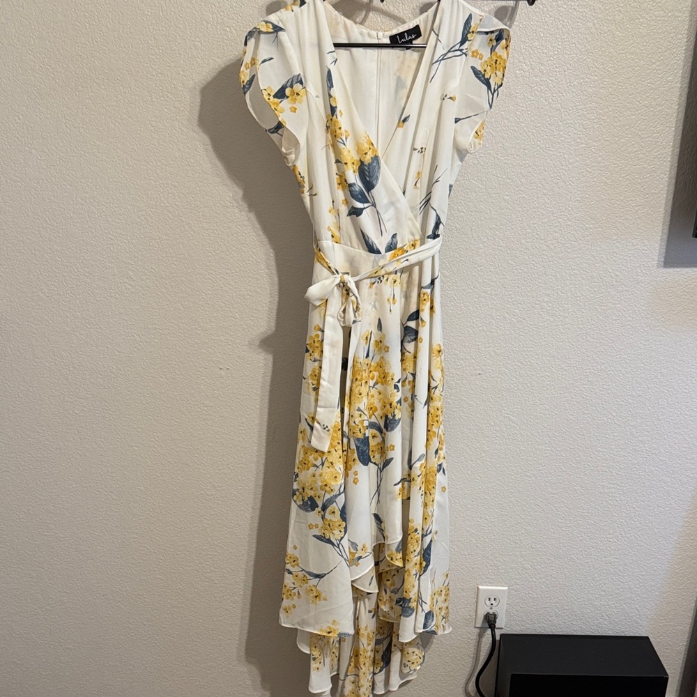 Lulu's White and Yellow Floral High Low Dress